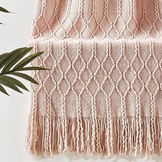 KASYLAN Acrylic Knitted Soft Throw Blanket Sofa Couch Bed Pink 50x60 Inch