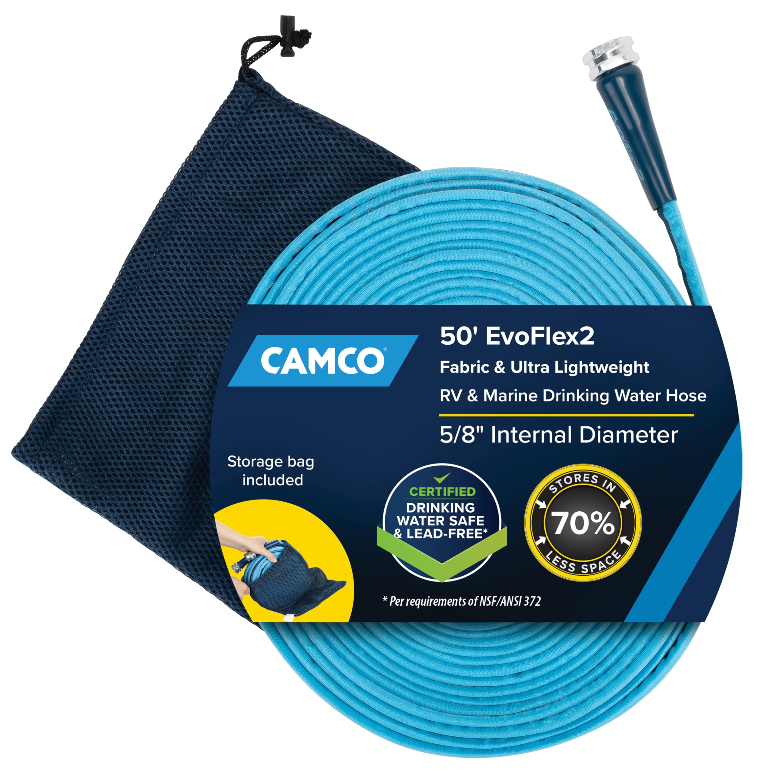 Camco EvoFlex2 50-ft RV Drinking Water Hose | Lightweight RV Drinking Water Hose