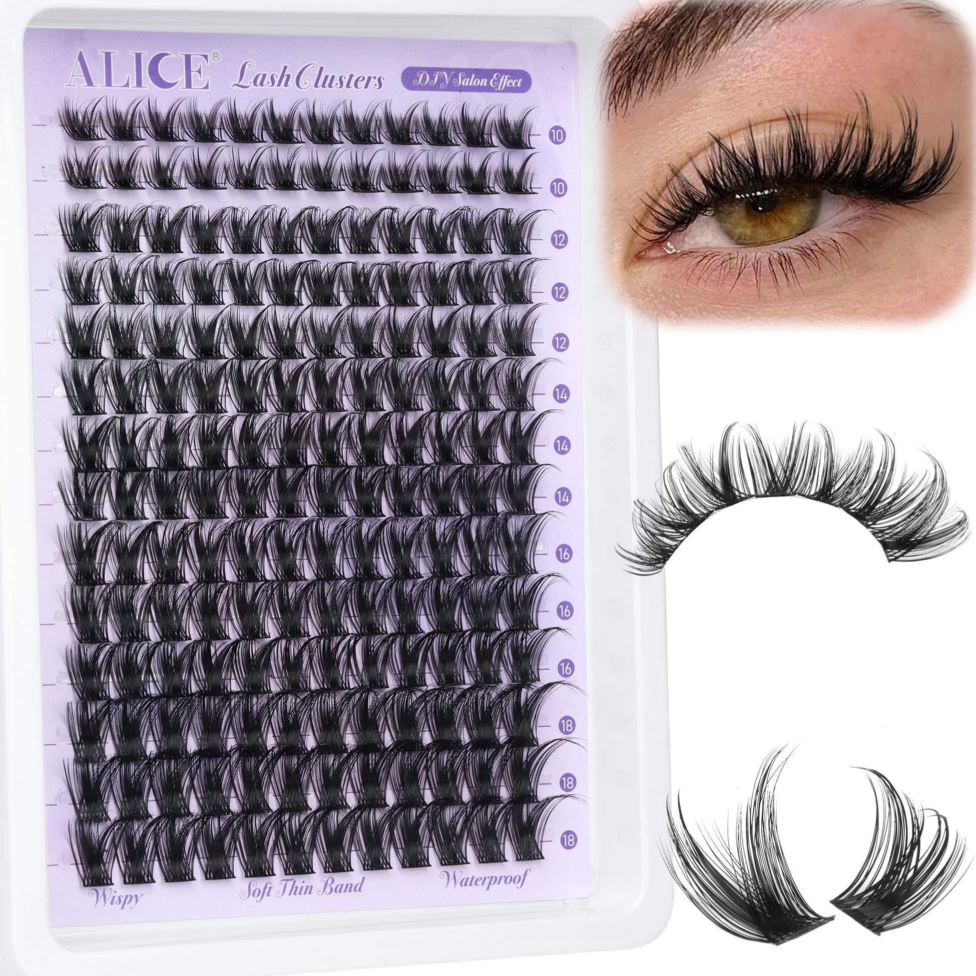 ALICE Lash Clusters Wispy Eyelash Clusters 10-18mm 168pcs Cluster Eyelash Extens