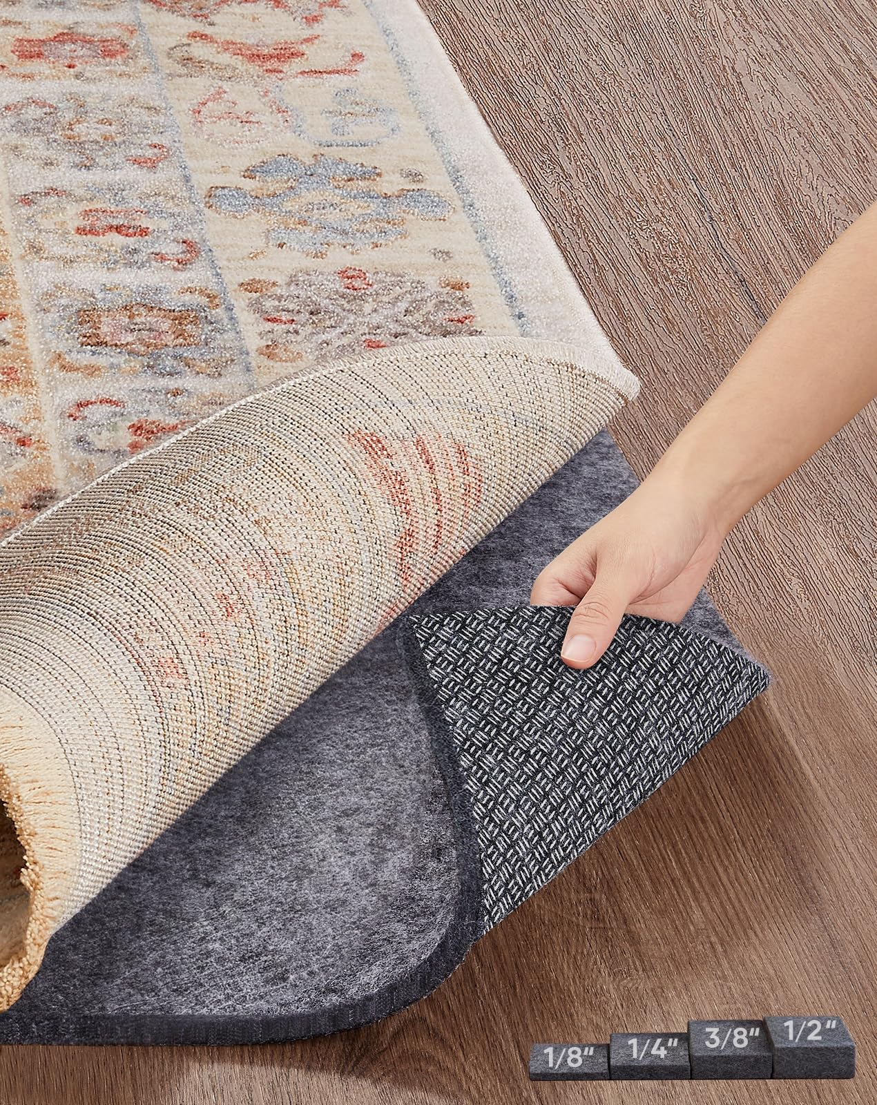 Veken Non Slip Cushioned Rug Pad Gripper, Felt and Silicone Backing, 8 x 10 Ft, 