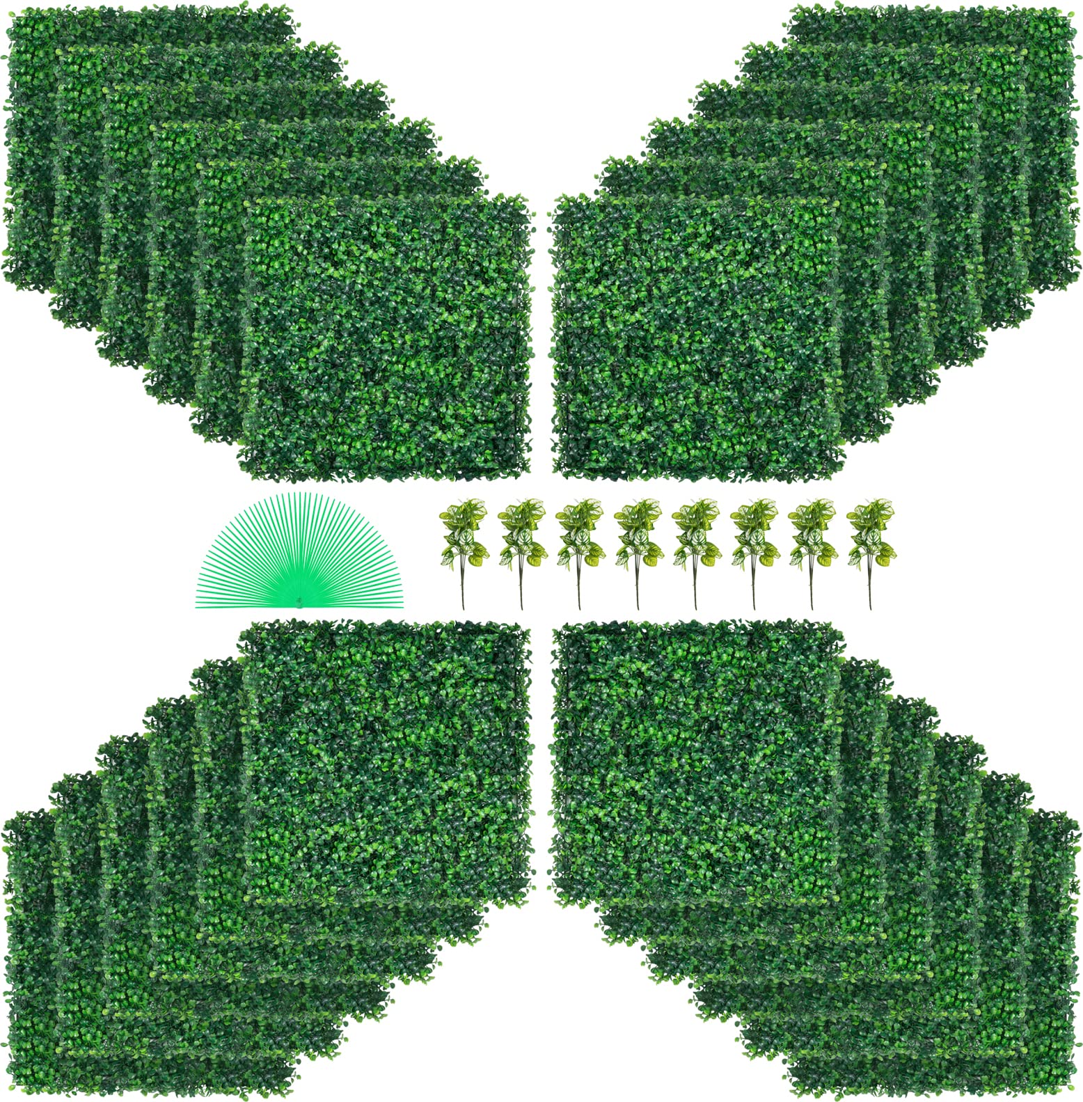 VEVOR Artificial Boxwood Panel, Green, 20x20 in, 24pcs | 1.6 in Thick, Sun Prote