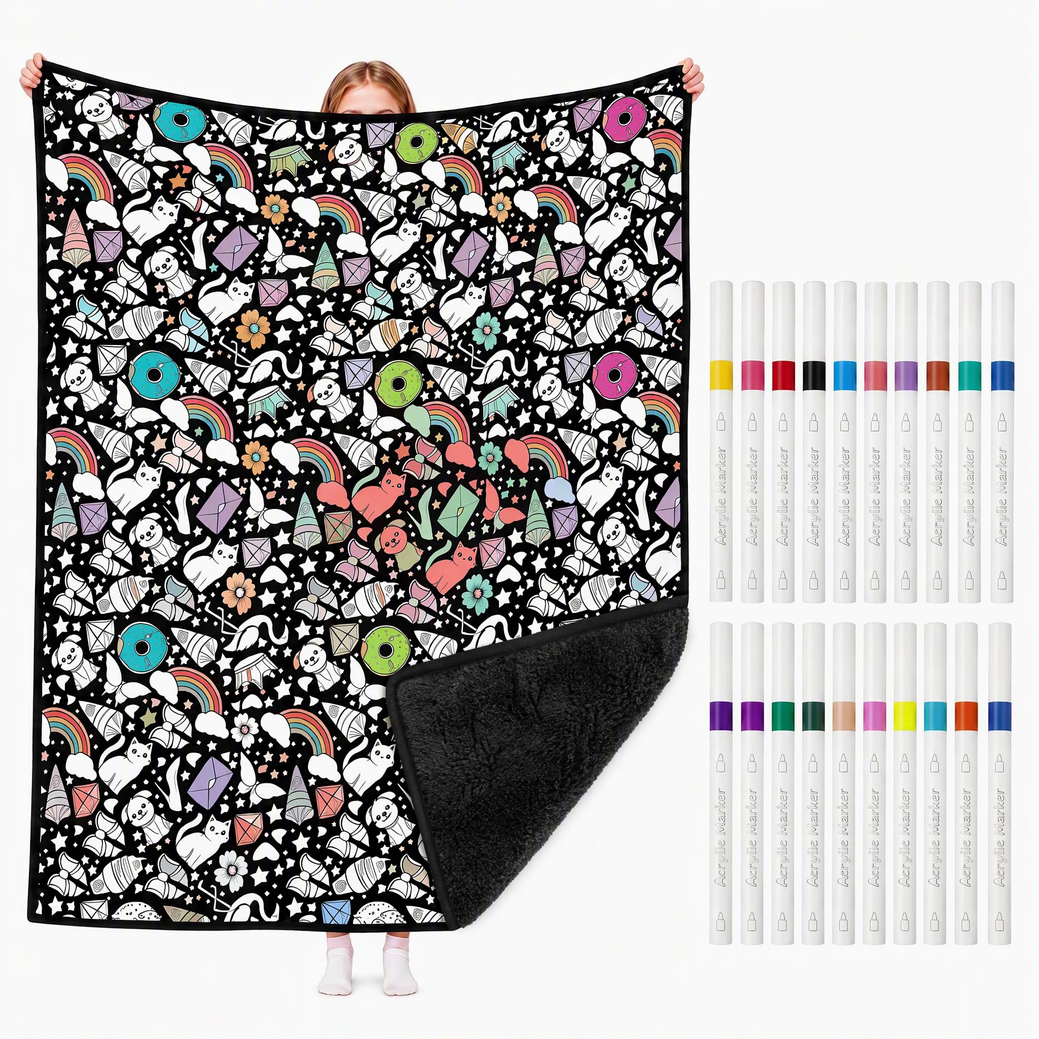 DIY Coloring Blanket for Adults, Color Your Own Blanket with 24 Markers | 50" x 