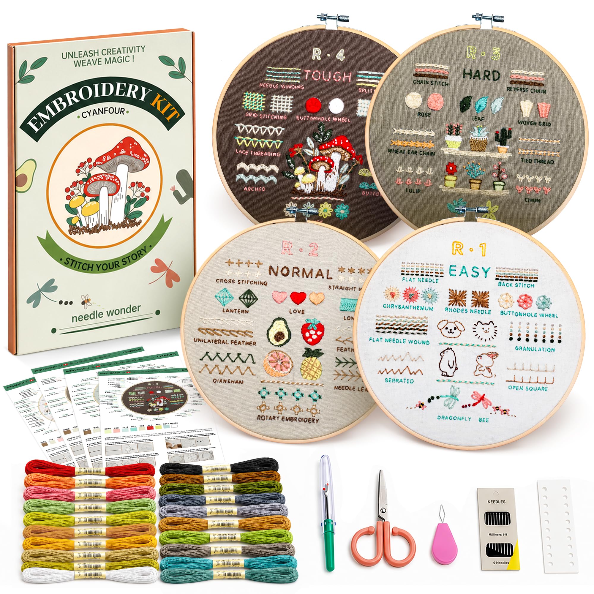 CYANFOUR Embroidery Kit for Beginners with Step-By-Step Guidance & Videos | 4 St