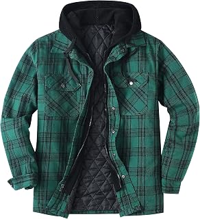 ZENTHACE Mens Thickened Plaid Hooded Flannel Jacket with Quilted Lining