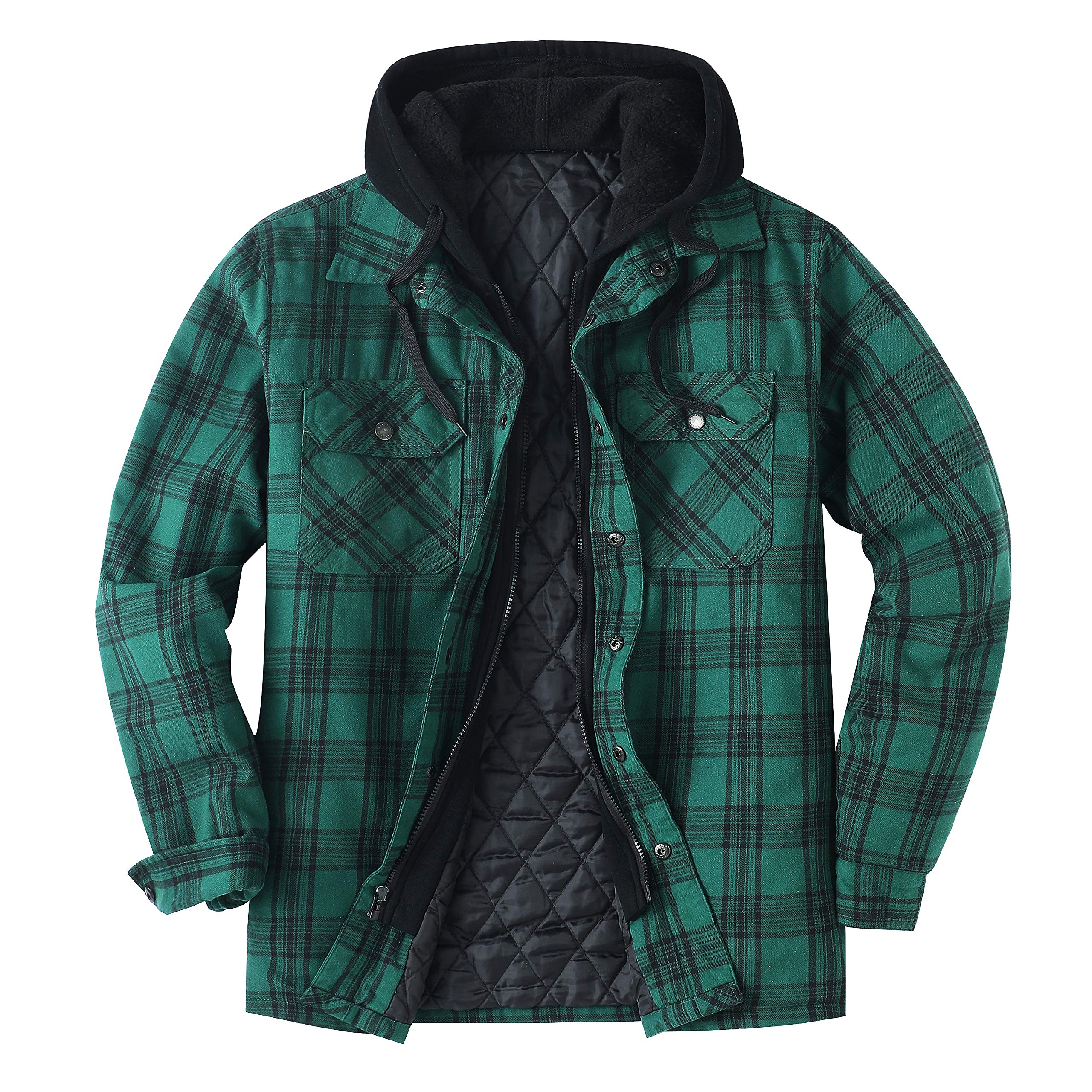ZENTHACE Mens Thickened Plaid Hooded Flannel Jacket with Quilted Lining