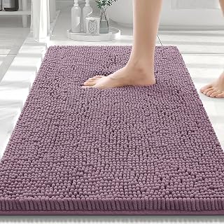 OLANLY Luxury Chenille Bath Mat，Extra Soft Fluffy and Absorbent Bathroom Mat, Non-Slip Plush Thick Bathroom Carpet, Machine Wash Dry, Bath Rug for Bathroom Floor, Tub and Shower, 30" x 20", Deep Plum