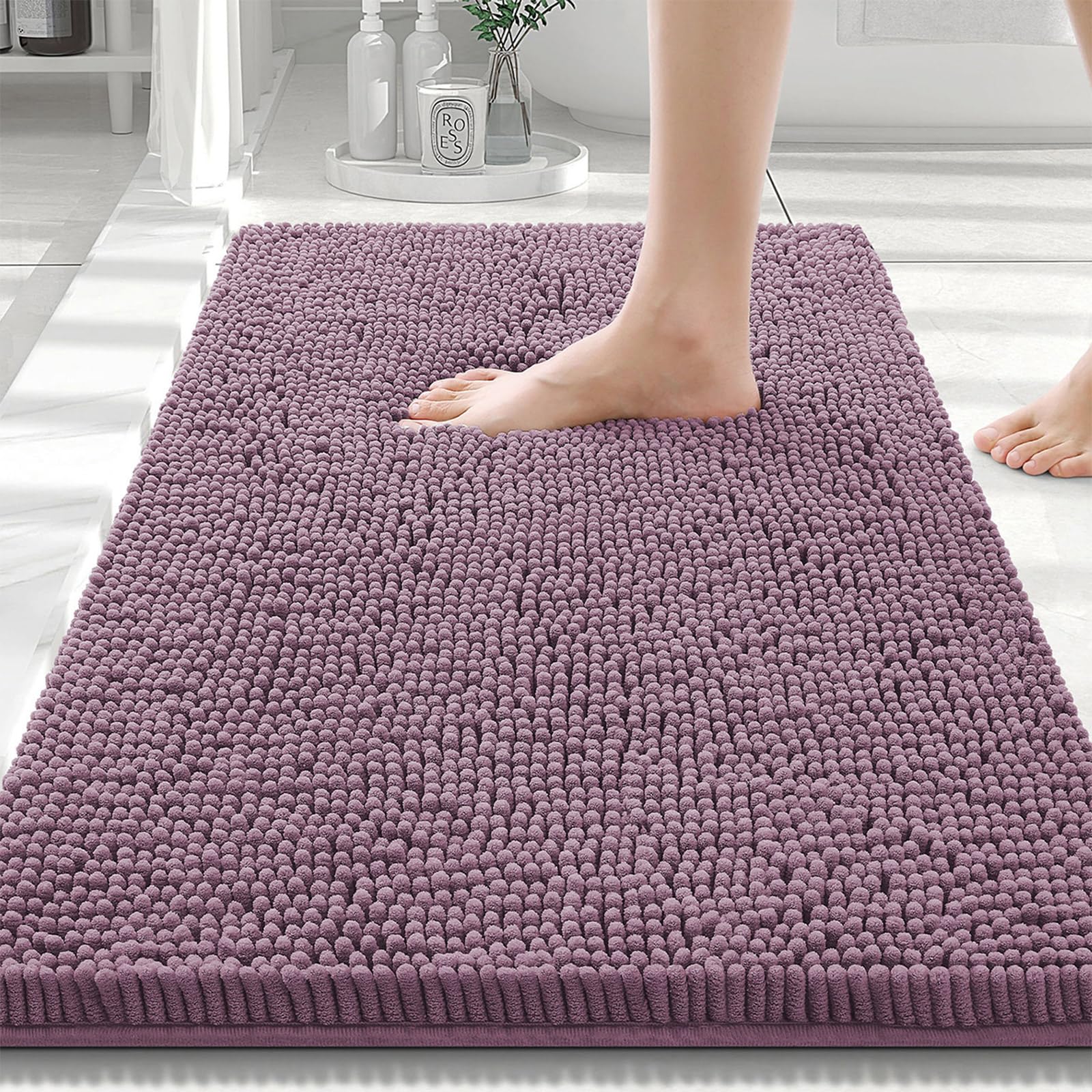 OLANLY Luxury Chenille Bath Mat，Extra Soft Fluffy and Absorbent Bathroom Mat, No