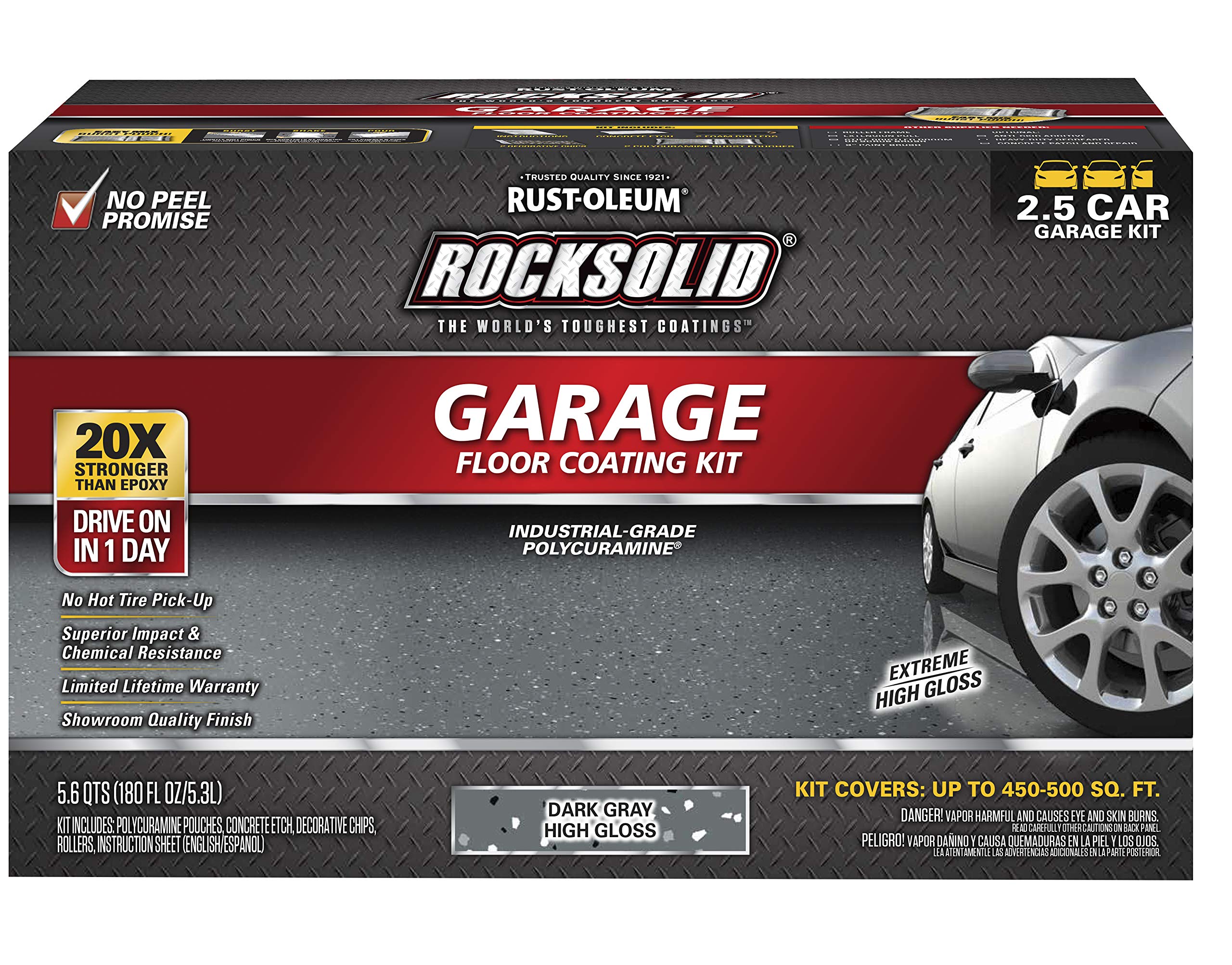 Rust-Oleum RockSolid Garage Floor Coating Kit, Dark Gray, 2.5 Car Kit | Polycura