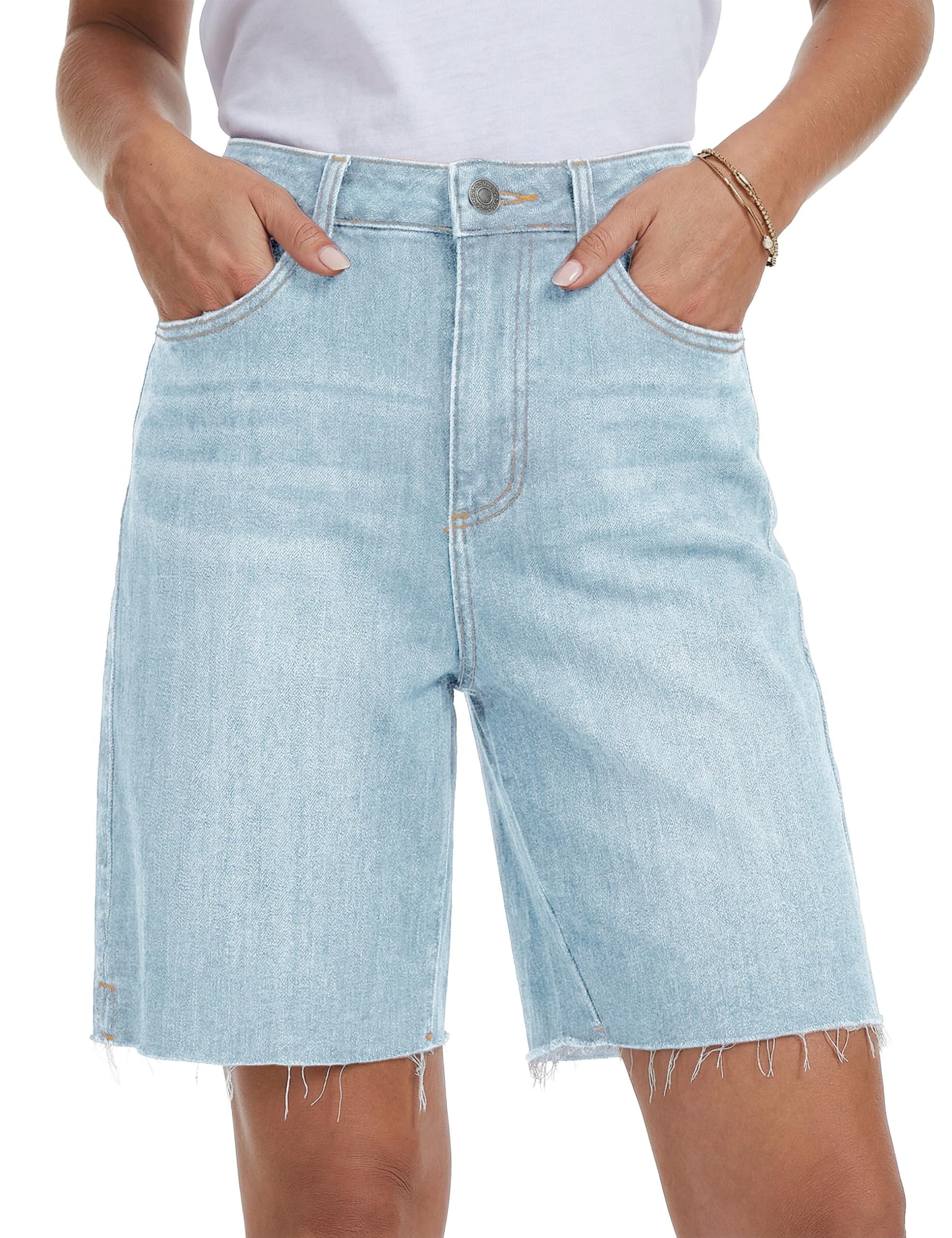 YUCOLEN Jean Shorts Womens High Waist Knee Length Stretchy Y2k Denim Shorts
