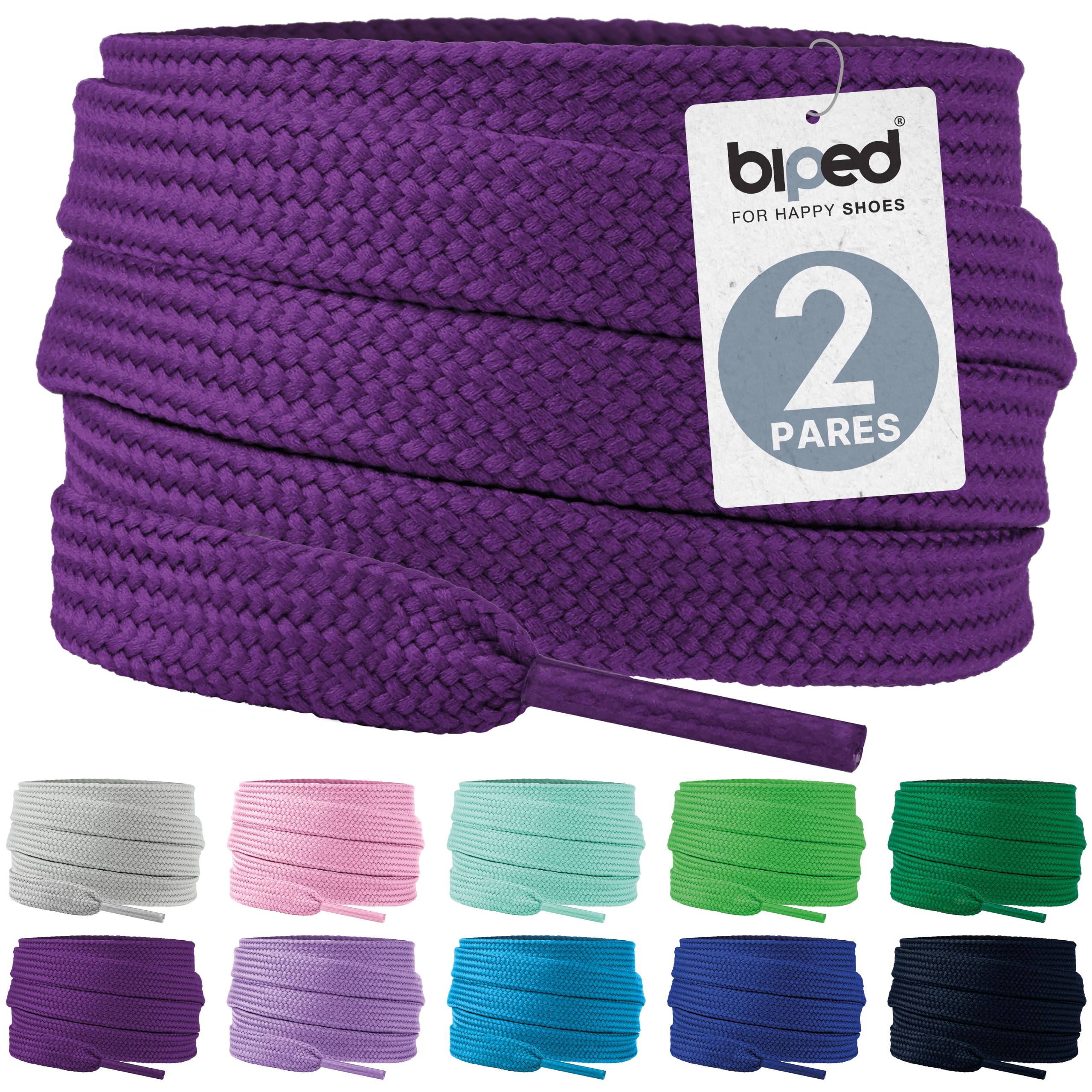 biped LACES Flat Laces (2 Pairs), Polyester Flat Shoelaces, 10 mm Width, Premium