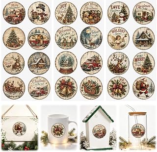 WANDIC 3 Sheets Rub on Transfer Sticker for Crafts, Vintage Wood Background Xmas Decals,Waterproof for Scrapbooking Furniture Window, 15 * 30CM