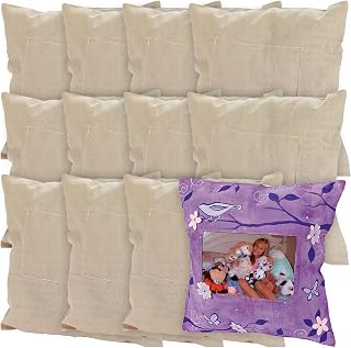 Fun Express Throw Pillow Covers, White, 12x12, Set of 12 | DIY Blank Canvas, Cotton Square, Zipper, For Crafting Photo Projects Kids Crafts & Custom Home Decor