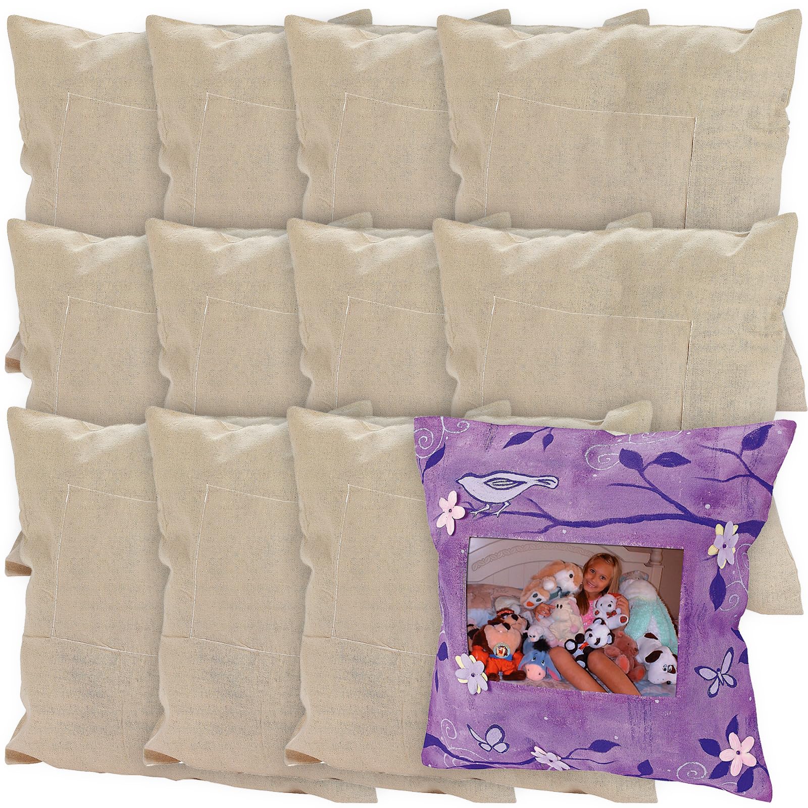 Fun Express Throw Pillow Covers, White, 12x12, Set of 12 | DIY Blank Canvas, Cot