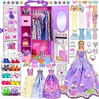 Doll and Accessories Doll with Closet Including-one 11.5 inch Girl Doll, 9 Looks, Rack Dress Shoes Hangers Necklace and Other Accessories