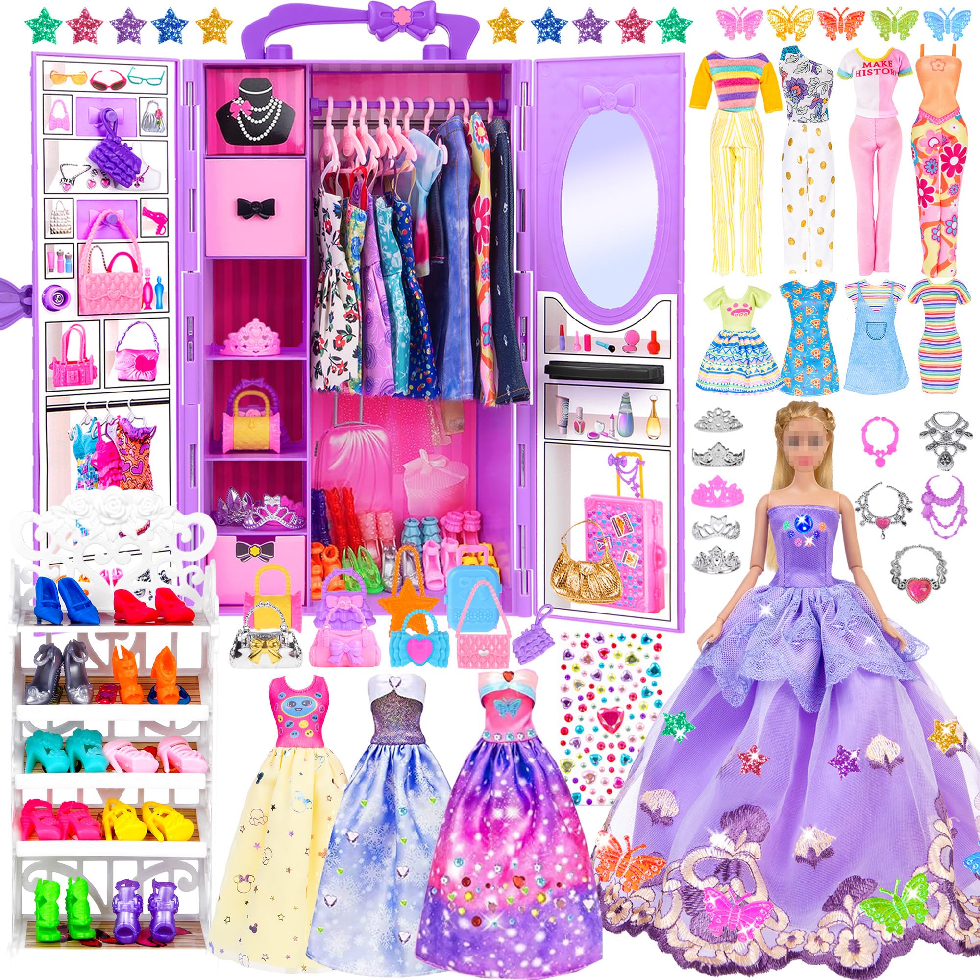 Doll and Accessories Doll with Closet Including-one 11.5 inch Girl Doll, 9 Looks