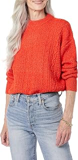 Amazon Essentials Women's Relaxed-Fit Cable Knit Sweater, Soft-Touch Modern Crewneck (Plus Size Available)