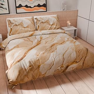 PETTI Artigiani Italiani - Single Duvet Cover Set 150 x 200 cm (1 Pillowcase 50 x 80 cm Included) Soft Microfibre Duvet Cover Set with Beige Marble Effect Digital Print - Made in Italy