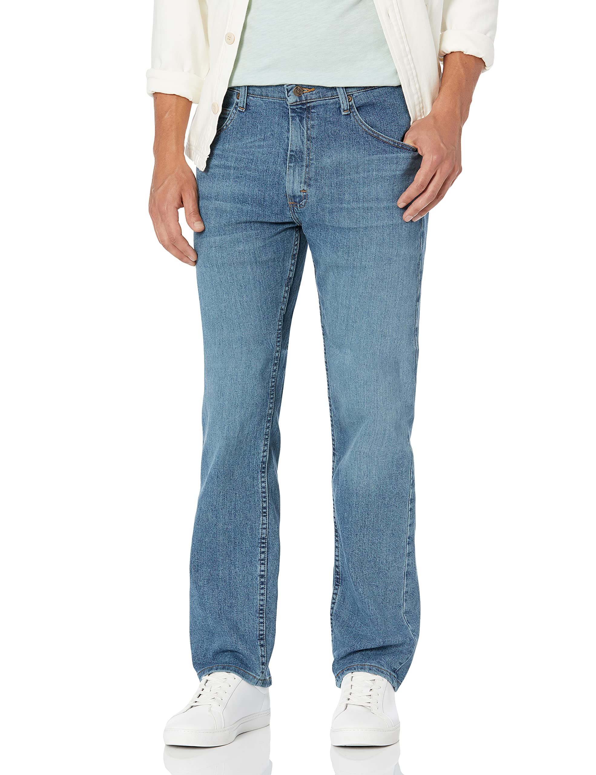 Wrangler オーセンティクス メンズ クラシック 5ポケット レギュラーフィット フレックスジーンズ, ビンテージブルーフレックス, 30W x 32L