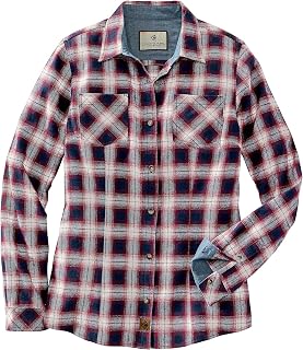 [Legendary Whitetails] Long Sleeve Cottage Escape Flannel Long Sleeve Plaid and Solid Color Clothes for Women, Fitted Button Down