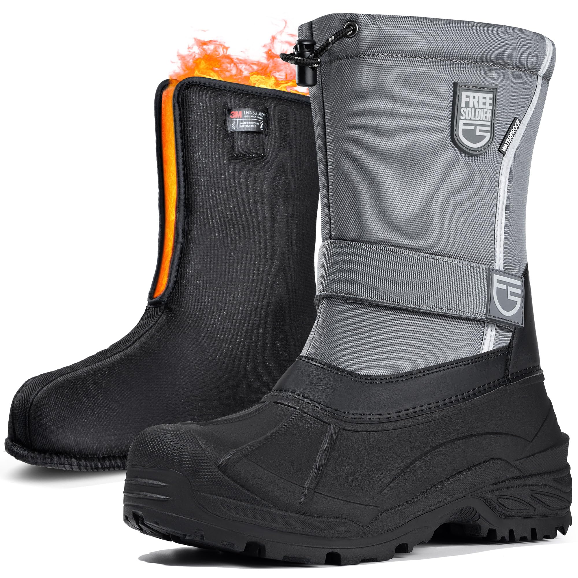 FREE SOLDIER Mens Snow Boots Insulated Waterproof Hiking Winter Shoes Nonslip Ou