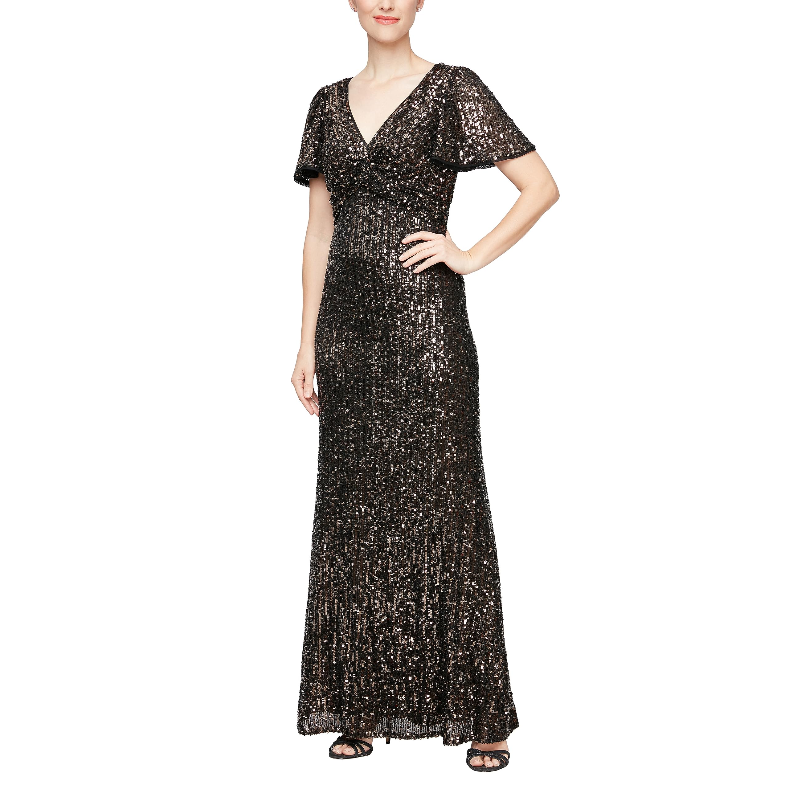 Alex Evenings Long Sleeveless And Short Sleeve Sequin Dresses Women's Special Oc