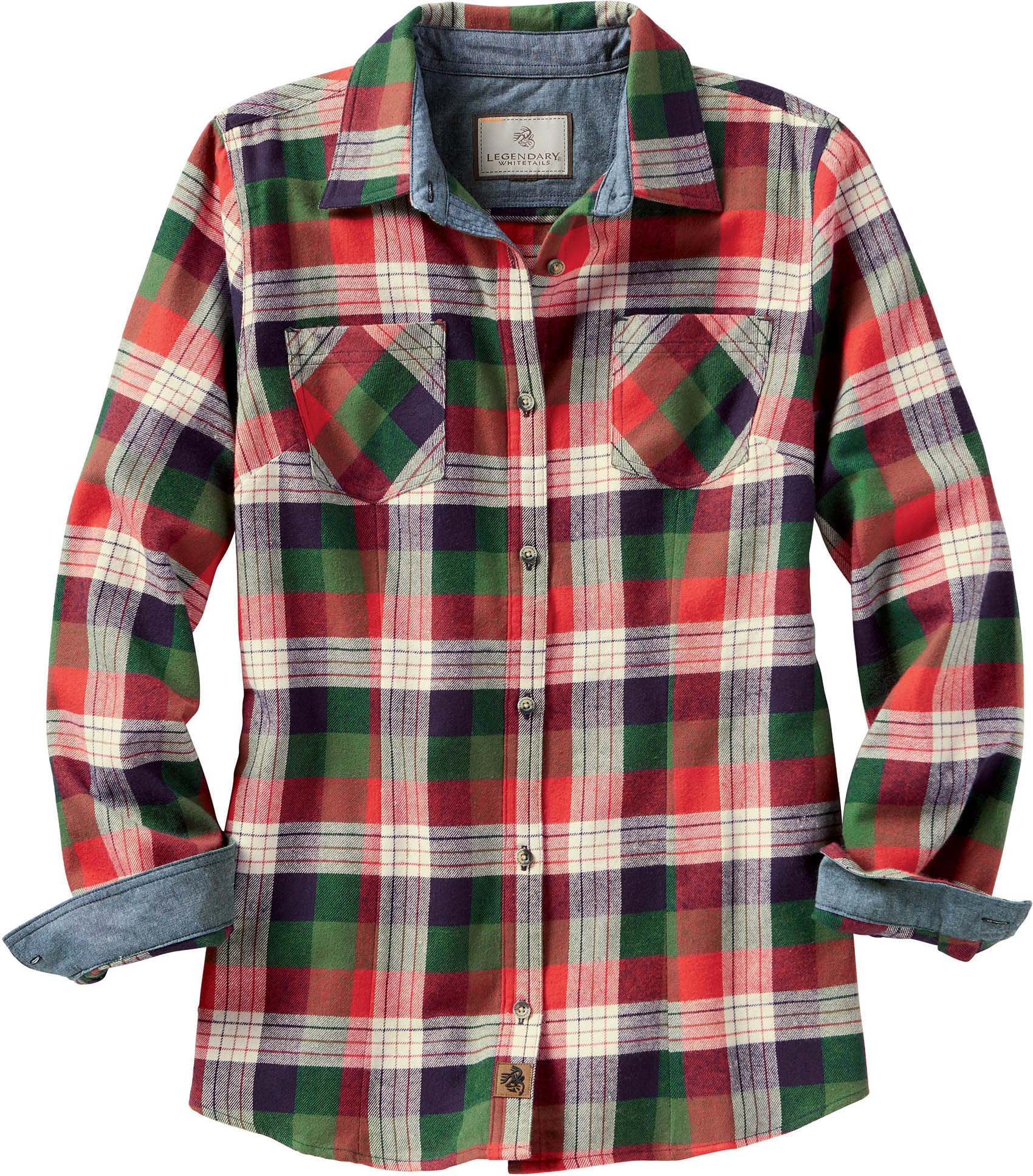 Legendary Whitetails Womens Cottage Escape Flannel Long Sleeve Plaid and Solid C