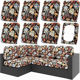 hyha 8Pcs Patio Cushion Covers, Stretch Outdoor Couch Cushion Covers | Stretchy Fit, UV-resistant, Elastic Bottom, Dustproof & Washable, Slipcovers Fits Most Patio Furniture Cushions, Cover Only