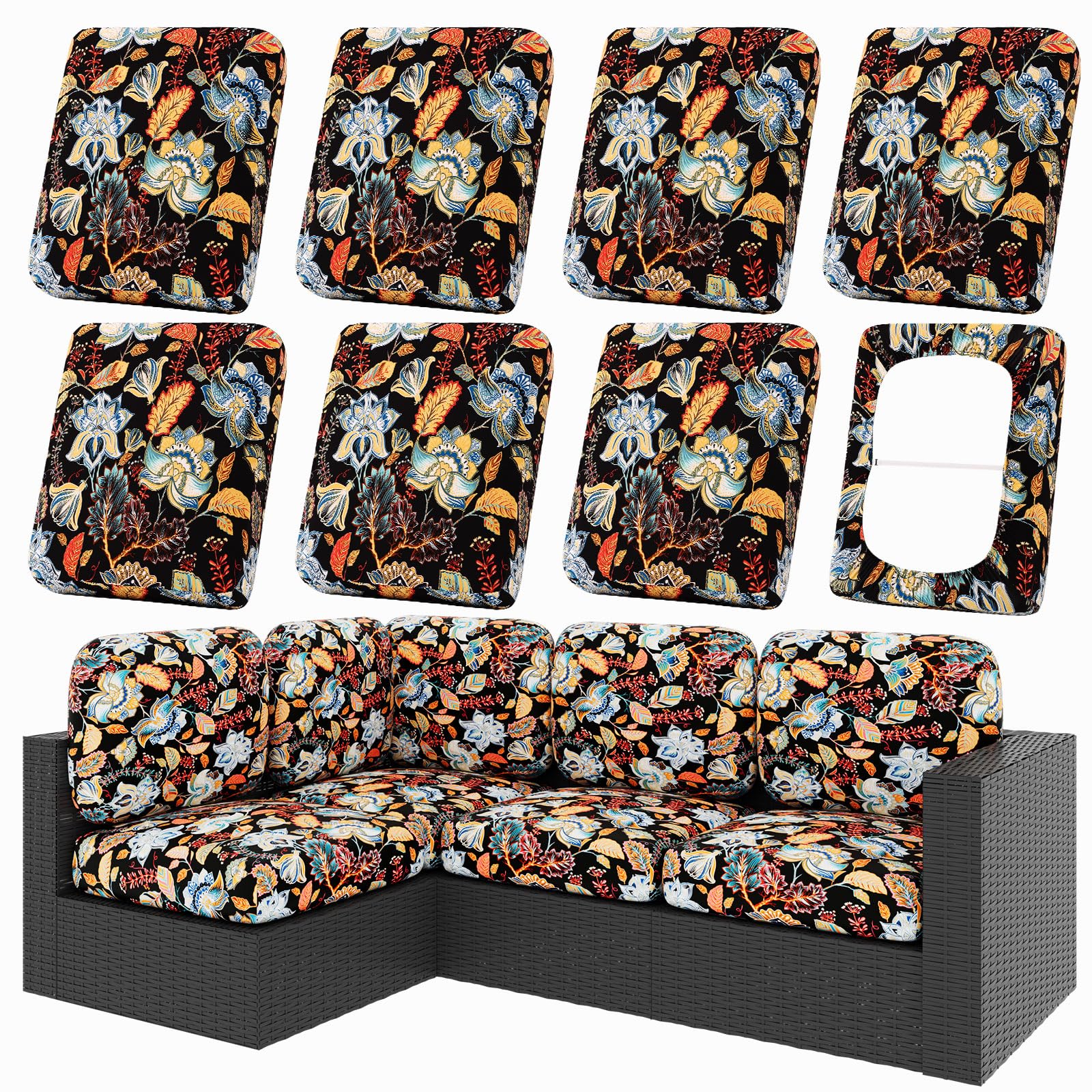 hyha 8Pcs Patio Cushion Covers, Stretch Outdoor Couch Cushion Covers | Stretchy 