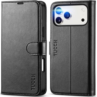 TUCCH Wallet Case for iPhone 18 Pro Max & 17 Pro Max, 4 Card Holders, Black | RFID Blocking, Viewing Stand, Shockproof TPU Shell, PU Leather, Magnetic Closure, Protective Folio Flip Cover