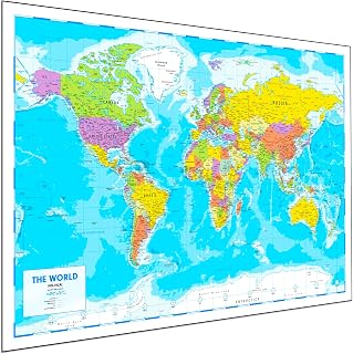 World Map Poster for Wall A1 84x60cm - Political, Write On Wipe Off Gloss | 150gsm thick paper, Capital cities labelled, Rivers and lakes shown, Dry erase marker safe, 2026 borders updated