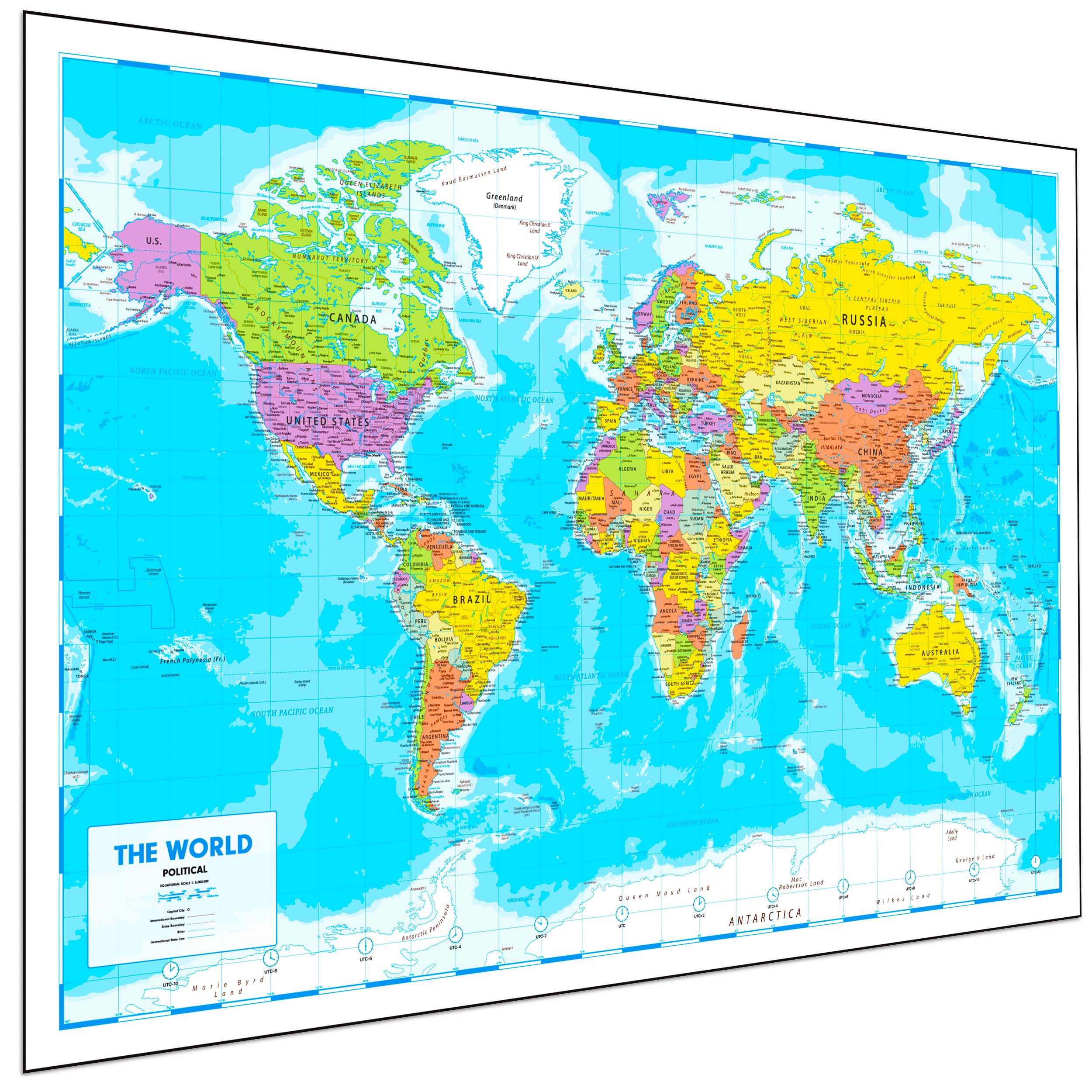 World Map Poster for Wall A1 84x60cm - Political, Write On Wipe Off Gloss | 150g