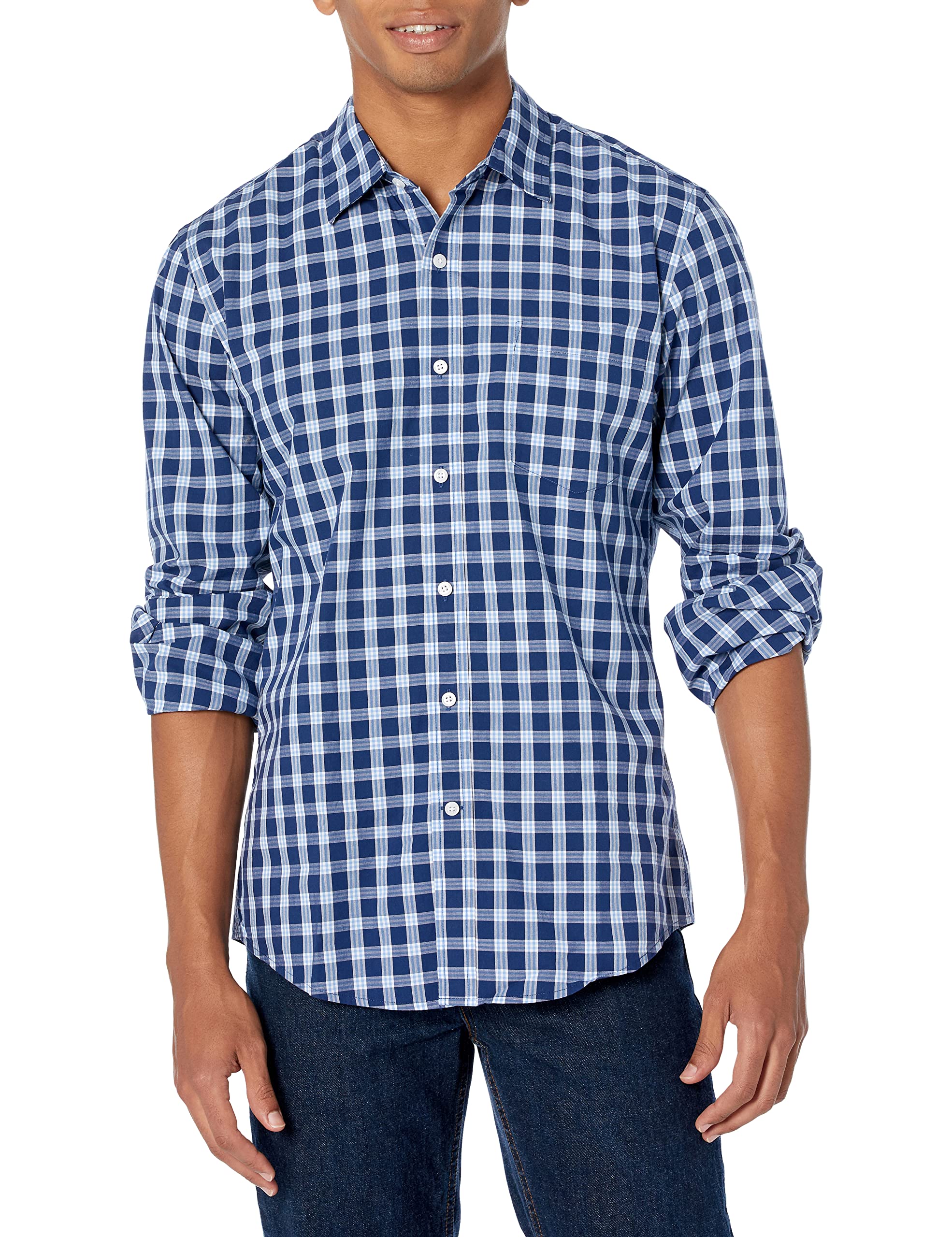 Amazon Essentials Men's Regular-Fit Long-Sleeve Casual Poplin Shirt, Button Fron
