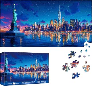 Reofrey Puzzles for Adults 1000 Pieces - New York Nightscape, Special Shape Jigsaw Puzzles, 250th Anniversary Challenging Impossible Puzzle, Fun Family Game & Home Decor Gift (16x31 Inch /41x80cm)