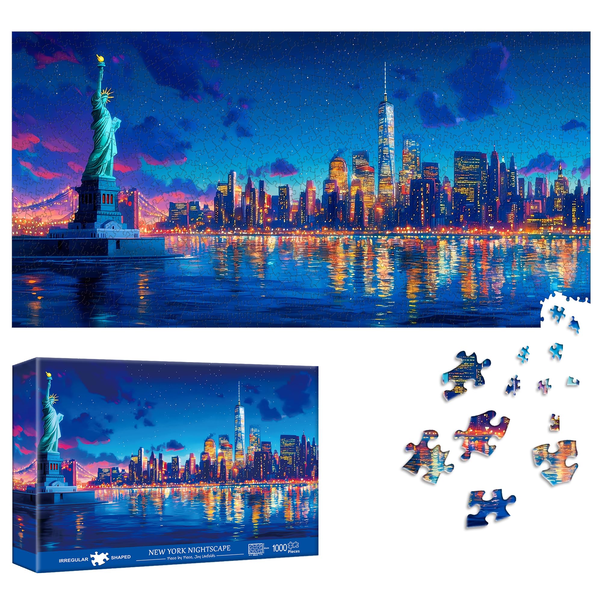 Reofrey Puzzles for Adults 1000 Pieces - New York Nightscape, Special Shape Jigs