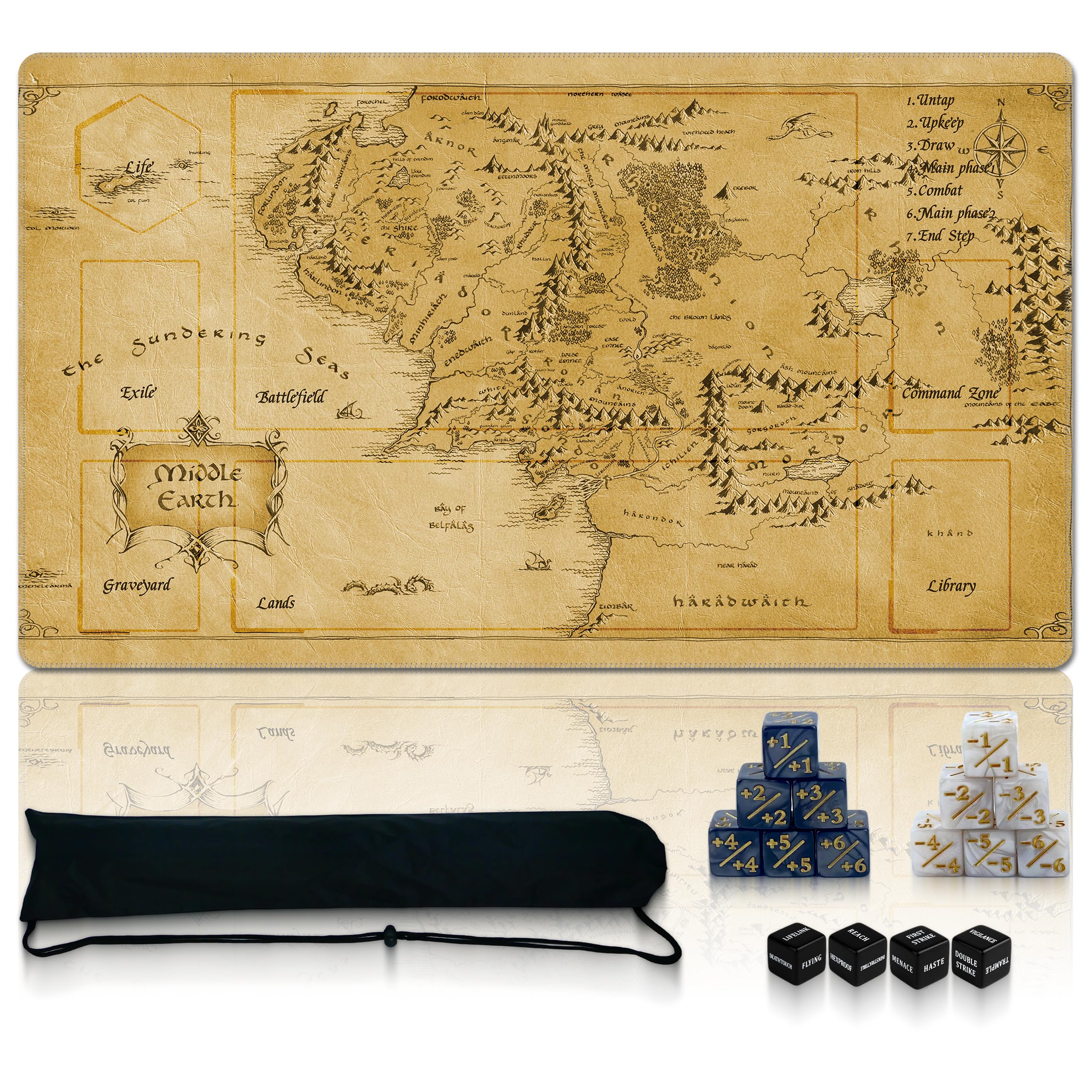 Auralvia Ultimate TCG Battle Set: Stitched Playmat (24"x14") + 16 Dice + Carry B