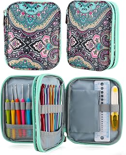 LOOEN Crochet Hook Case with Zipper and Web Pockets for Crochet Needles/Knitting Accessories - Lightweight Organizer Bag for Crochet Hook Kit Tools
