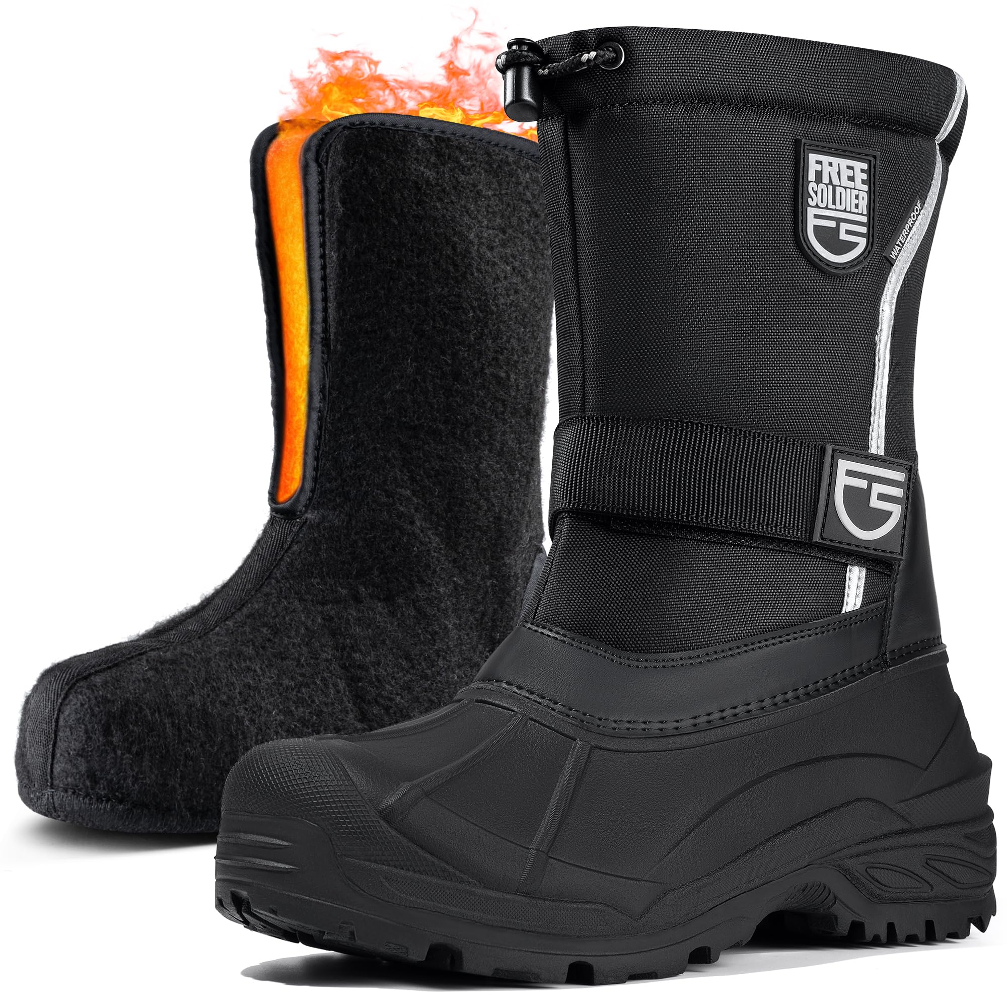 FREE SOLDIER Men's Waterproof Winter Shell Snow Boots with Removable Liner