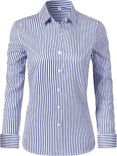 Ruisin Super Soft Wrinkle Free Button Down Shirt Women Solid Long Sleeve Striped Formal Work Dress Blouse Tops