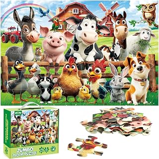 BenBen Floor Puzzles for Kids Ages 3-5, 48 Piece Jumbo Farm Animals Puzzles | 2 x 3 Feet Extra Thick Large Piece Jigsaw Puzzles for Kids Ages 4-6, Preschool Educational Toy Gift for Boys Girls