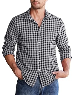 COOFANDY Men's Long Sleeve Plaid Shirt Regular Fit Flannel Plaid Shirt Button Down Work Shirt