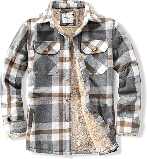WINDFIT Men's Cotton Sherpa Button Down Flannel Shirt Jacket Plaid Shirt