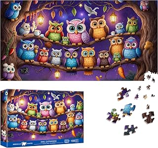 Reofrey Puzzles for Adults 1000 Pieces - Nocturnal Gathering OWL, Special Shape Jigsaw Puzzles, Challenging Impossible Puzzle, Fun Family Game & Home Decor (16x31 Inch / 41x80cm) Idea