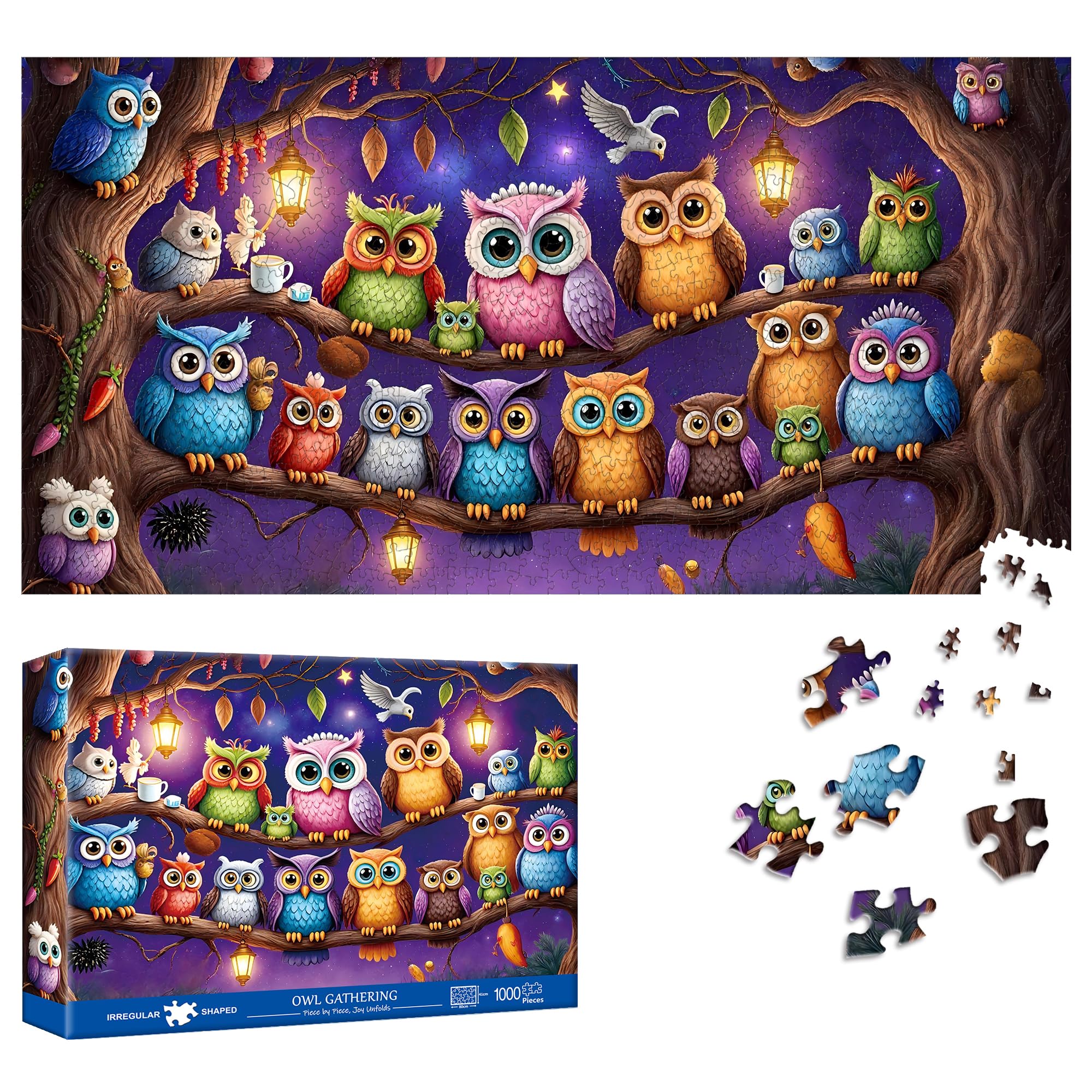 Reofrey Puzzles for Adults 1000 Pieces - Nocturnal Gathering OWL, Special Shape 