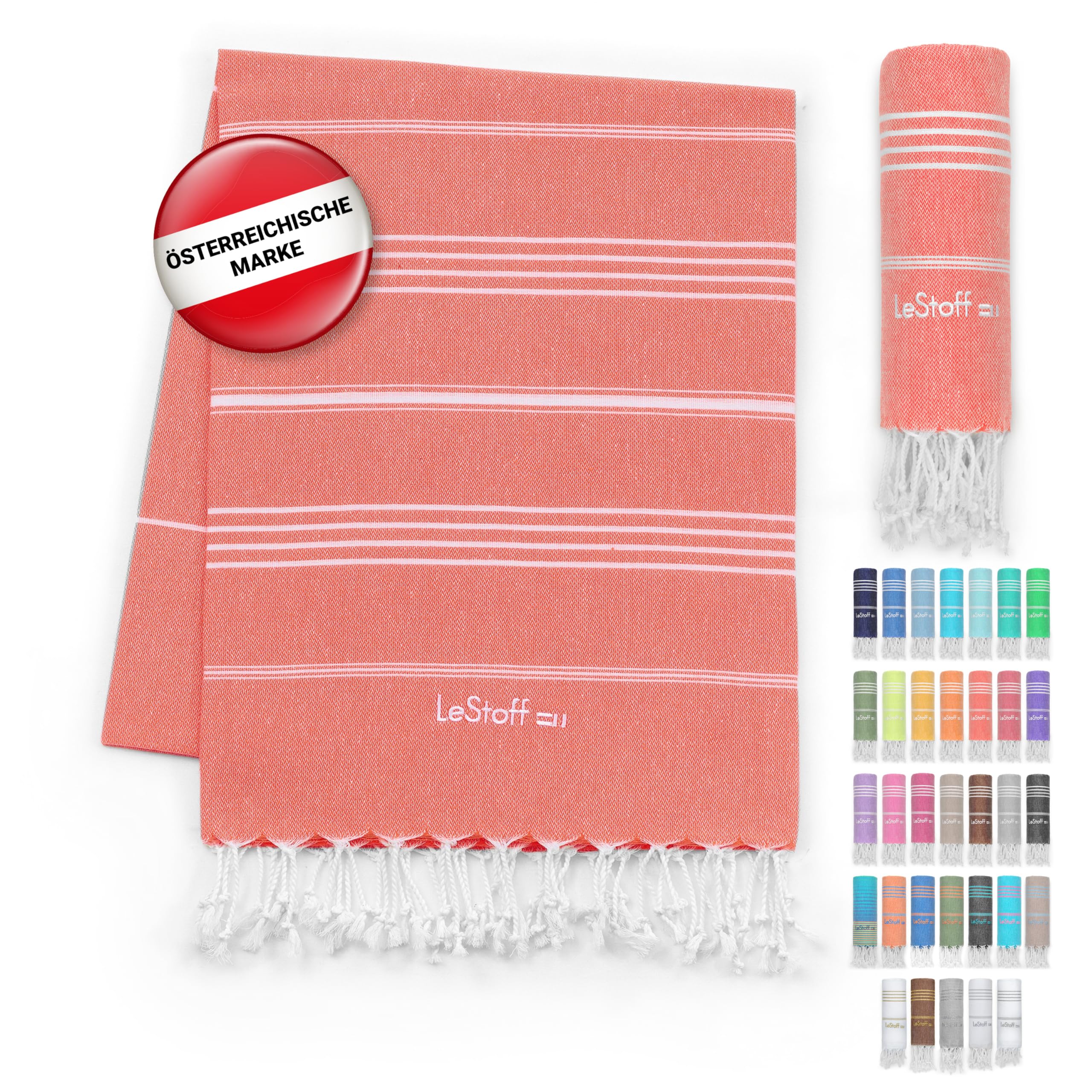 LeStoff hammam towel, sauna towel, 100% organic cotton, 95 x 180 cm, peach