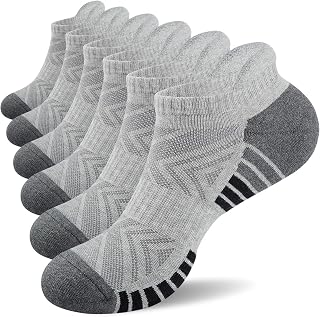 Benirap Running Trainer Socks Athletic Ankle Socks Sport Socks Low Cut Cushioned Anti-Blister Tab for Women Men Hiking Walking Flight Golf Black White Gray (6 Pairs)