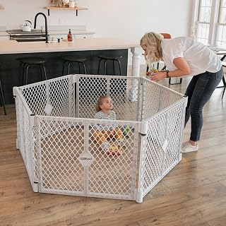 Toddleroo Superyard: 6-Panel, 18.5 SqFt Baby Playard; Lt Gray | Portable, Durable, For Babies &amp; Toddlers, Freestanding, Expandable Modular Sizing, Indoor or Outdoor Use, Made in USA