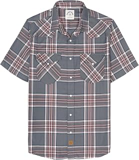 Dubinik® Viscose Made from Bamboo Mens Short Sleeve Shirts Plaid Shirt Western Cowboy Pearl Snap Casual Plaid Shirts for Men