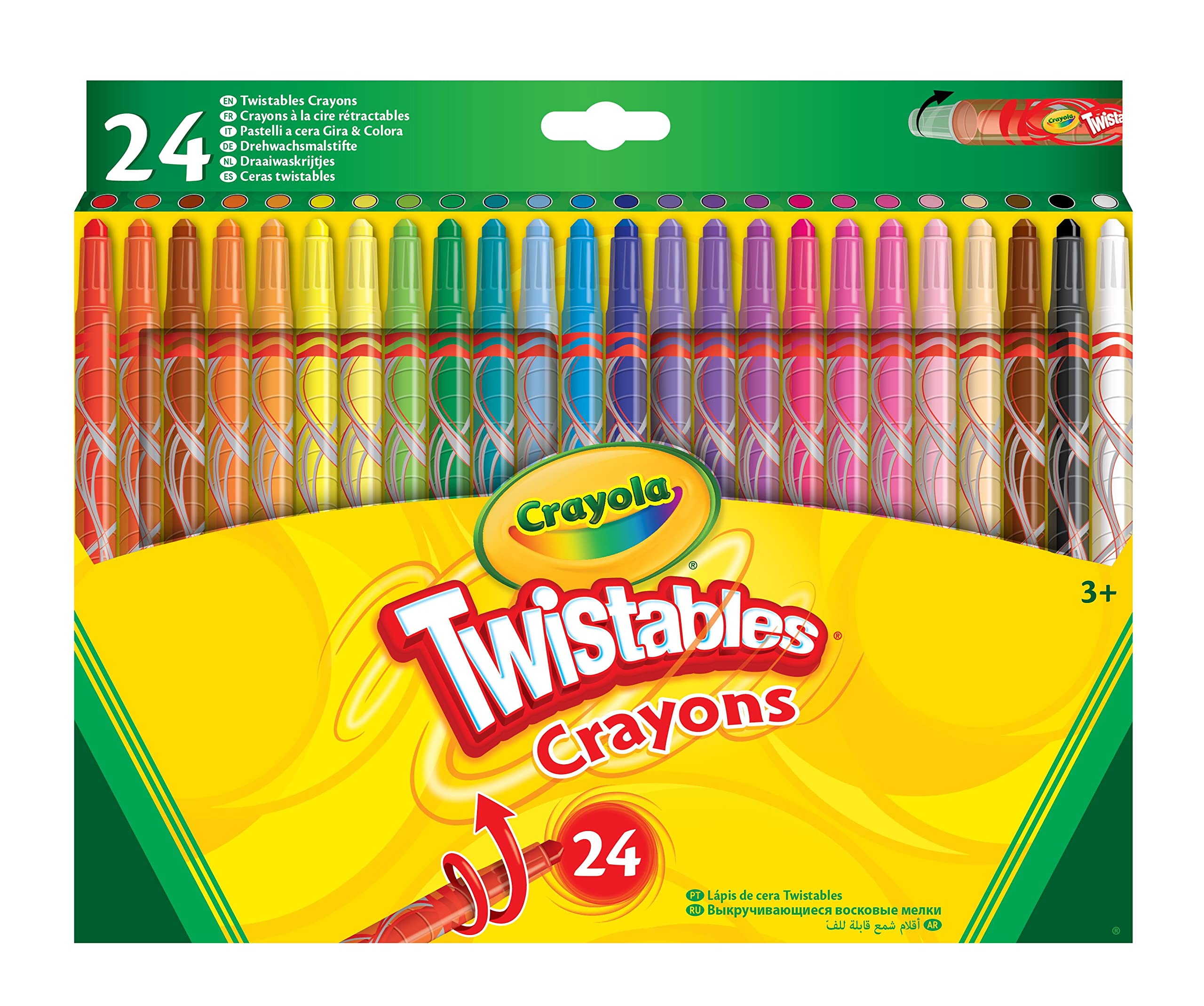 CRAYOLA Twistables 24 No Sharpen Colouring Crayons | Kit with No-Sharpen Twist-U