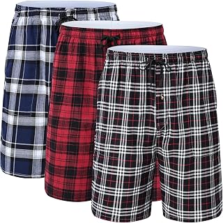Huayuzh Mens Pyjama Bottoms Shorts Cotton Lounge PJ Plaid Pants with Pockets Button Fly Home Nightwear Gym Casual