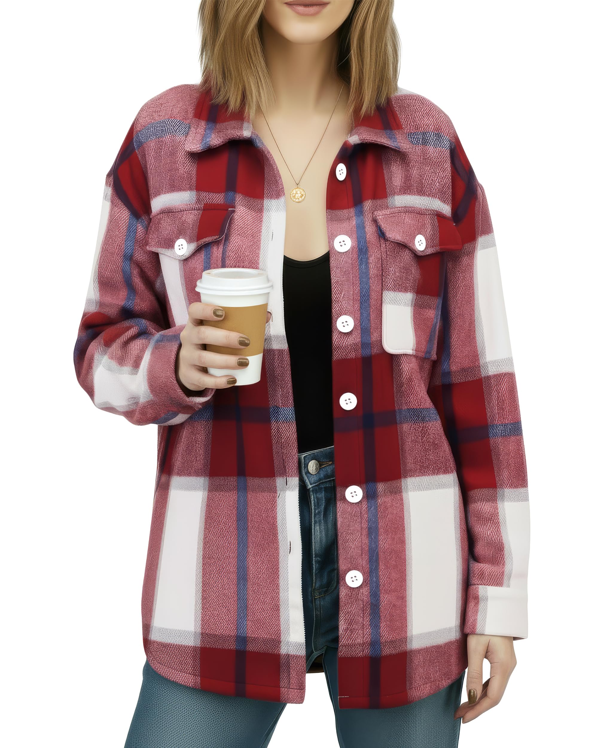 NY Threads Chemise en flanelle à carreaux pour femme - Tenue d'automne décontrac